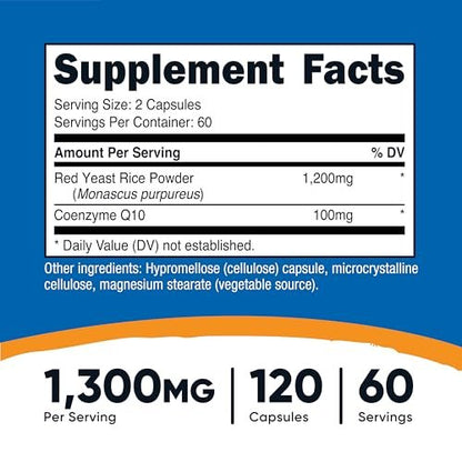 Nutricost Roter Reis mit CoQ10 1300 mg, 120 Kapseln, 60 Portionen - Non-GMO, Glutenfrei