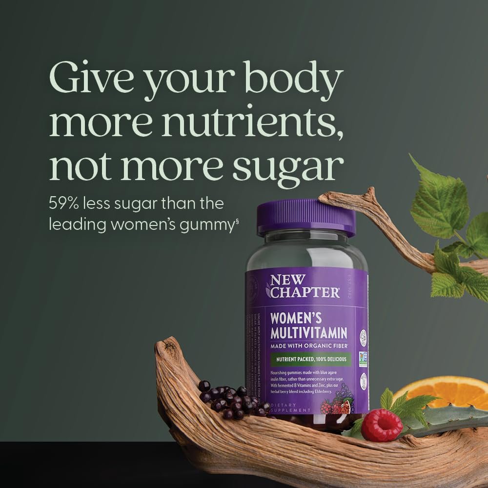 New Chapter Frauen Multivitamin Gummis – 59 % weniger Zucker, mit Vitamin C, D3 & Zink, ohne Gentechnik, glutenfrei, Beeren-Zitrus-Geschmack, 75 Stück