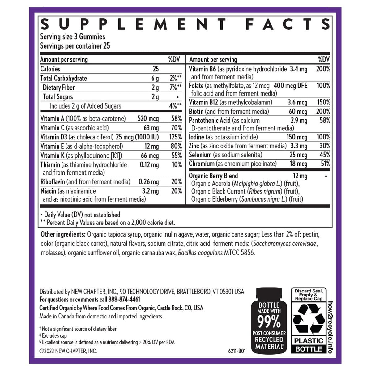 New Chapter Frauen Multivitamin Gummis – 59 % weniger Zucker, mit Vitamin C, D3 & Zink, ohne Gentechnik, glutenfrei, Beeren-Zitrus-Geschmack, 75 Stück