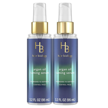 Hair Biology Arganöl Zähmendes Serum, Doppelpack, 2 x 95 ml – Haarserum pflegt, macht geschmeidig und kontrolliert Frizz. Mit Biotin angereichert – Trockenhaarbehandlung, sicher für coloriertes Haar
