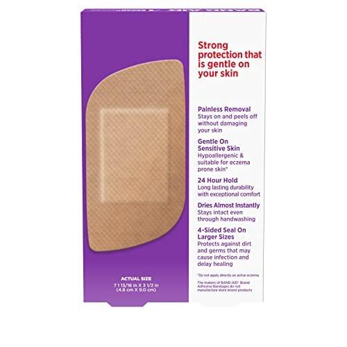 BAND-AID Brand Pflaster für empfindliche Haut, hypoallergene Erste-Hilfe-Pflaster mit schmerzfreiem Entfernen, haften bei Nässe & geeignet für zu Ekzemen neigende Haut, extra große Größe, 7 Stück