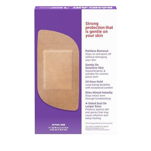 BAND-AID Brand Pflaster für empfindliche Haut, hypoallergene Erste-Hilfe-Pflaster mit schmerzfreiem Entfernen, haften bei Nässe & geeignet für zu Ekzemen neigende Haut, extra große Größe, 7 Stück