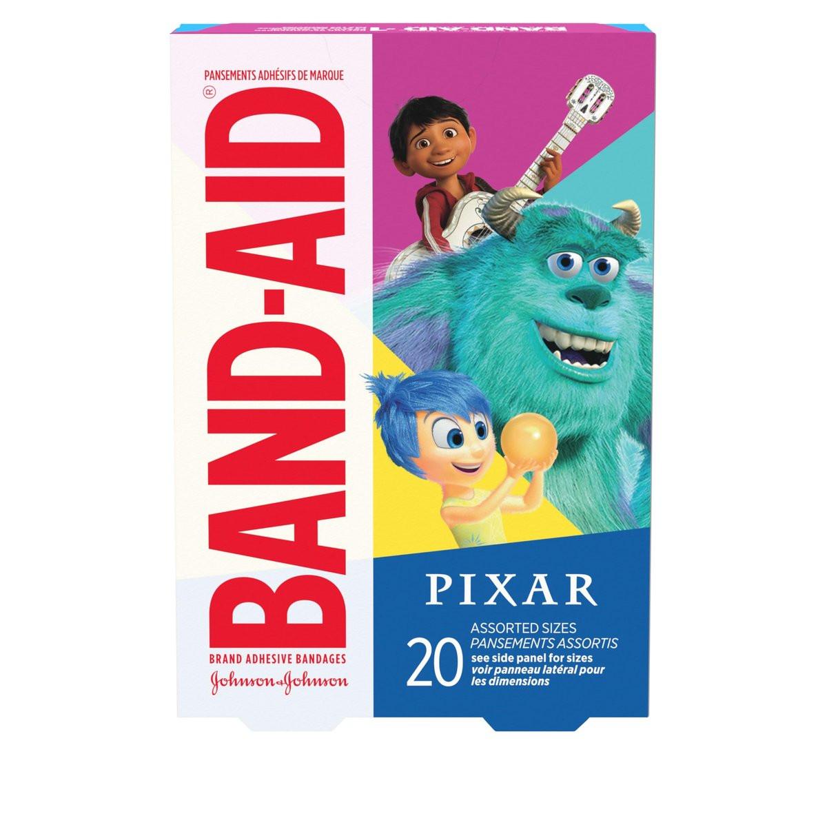 Band-Aid Markenpflaster für kleine Schnitte und Schrammen mit Disney/Pixar Motiven, bunte Pflaster für Kinder, gemischte Größen, 20 Stück