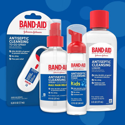 Band-Aid Antiseptische Reinigungslösung, Erste-Hilfe-Wundreiniger mit Benzalkoniumchlorid und Lidocain, 180 ml