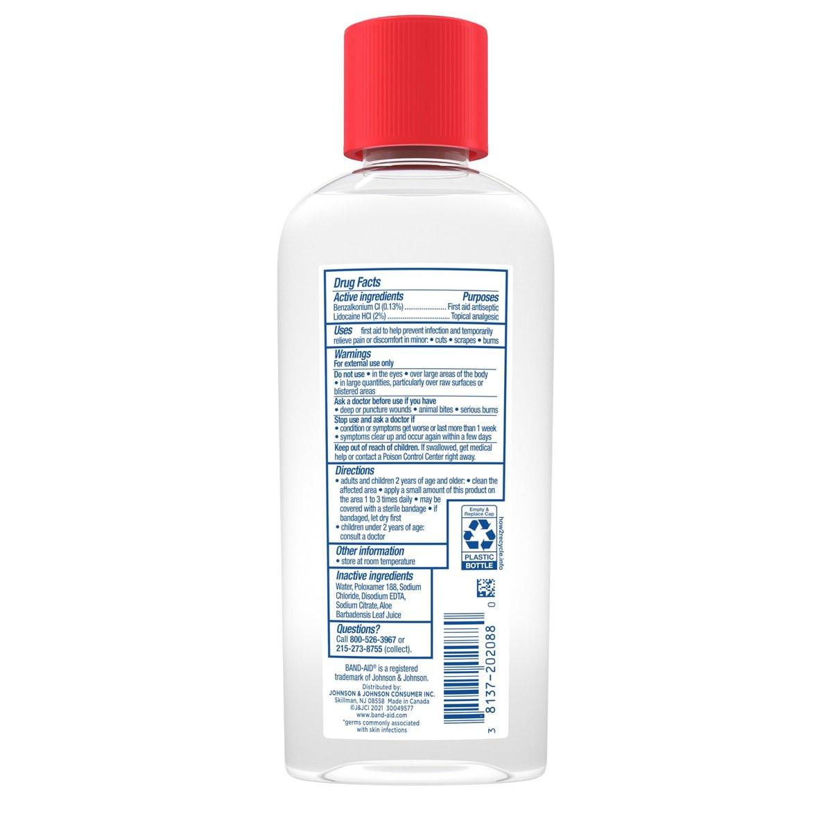 Band-Aid Antiseptische Reinigungslösung, Erste-Hilfe-Wundreiniger mit Benzalkoniumchlorid und Lidocain, 180 ml