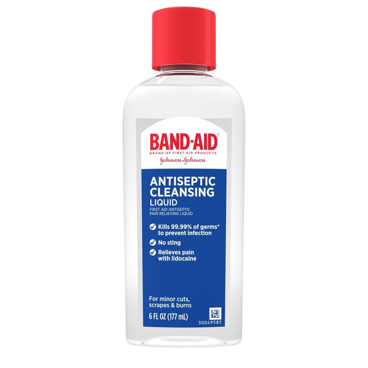 Band-Aid Antiseptische Reinigungslösung, Erste-Hilfe-Wundreiniger mit Benzalkoniumchlorid und Lidocain, 180 ml
