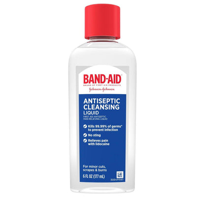 Band-Aid Antiseptische Reinigungslösung, Erste-Hilfe-Wundreiniger mit Benzalkoniumchlorid und Lidocain, 180 ml