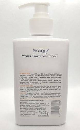 BIOAQUA Vitamin C Weiße Körperlotion mit Orangen-Extrakt – 10-fach antioxidativ, feuchtigkeitsspendend, pflegend für die ganze Haut, 300g