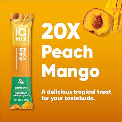 IQMIX Hydration Electrolyte Pulver – 4-in-1 Formel für Hydration, geistige Klarheit, Stimmung und Erholung – Zuckerfreies Getränkepulver, Keto, Magnesium-L-Threonat, Löwenmähne – 20 Portionen Pfirsich Mango