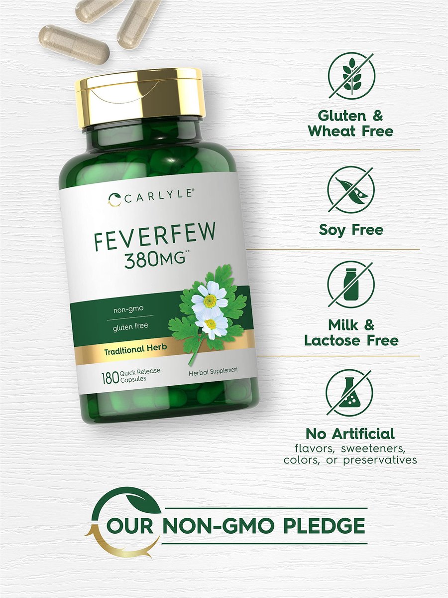 Carlyle Feverfew Kapseln | 180 Stück | Traditionelles Kräuterextrakt | Non-GMO, Glutenfrei