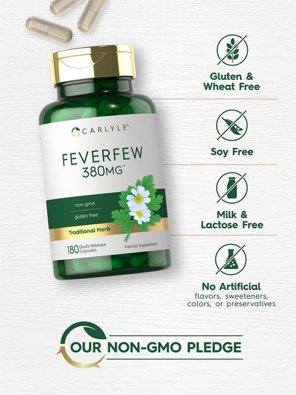Carlyle Feverfew Kapseln | 180 Stück | Traditionelles Kräuterextrakt | Non-GMO, Glutenfrei