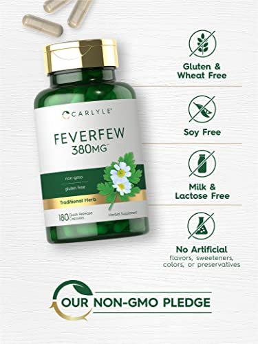 Carlyle Feverfew Kapseln | 180 Stück | Traditionelles Kräuterextrakt | Non-GMO, Glutenfrei