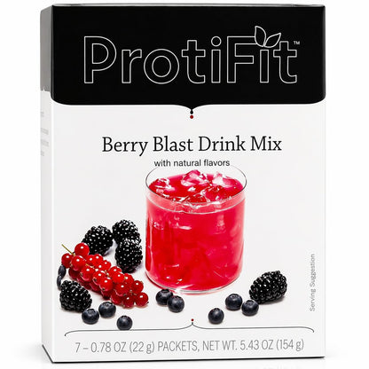 ProtiFit High Protein Fruchtgetränkepulver – Berry Blast, 15g Protein, Zuckerfrei, Kalorienarm, 7 Portionen