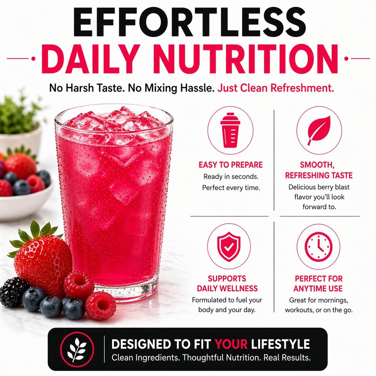 ProtiFit High Protein Fruchtgetränkepulver – Berry Blast, 15g Protein, Zuckerfrei, Kalorienarm, 7 Portionen