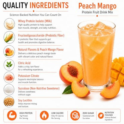 PROTIFIT High Protein Fruchtgetränk-Pulver Pfirsich Mango – 15g Protein, Zuckerfrei, Kalorienarm, 7 Portionen
