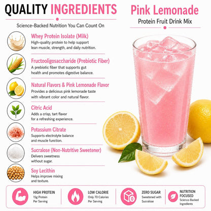 ProtiFit High Protein Fruchtgetränkepulver - Pink Lemonade, 15g Protein, Zuckerfrei, Kalorienarm, 7 Portionen
