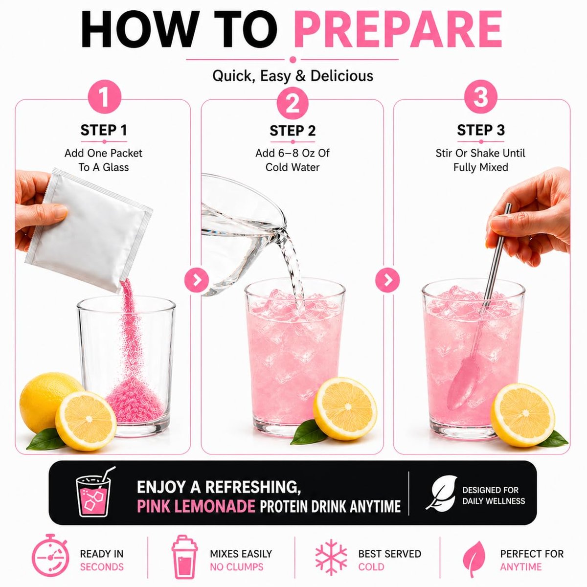 ProtiFit High Protein Fruchtgetränkepulver - Pink Lemonade, 15g Protein, Zuckerfrei, Kalorienarm, 7 Portionen