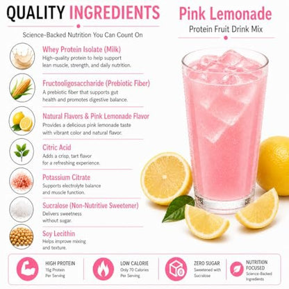 ProtiFit High Protein Fruchtgetränkepulver - Pink Lemonade, 15g Protein, Zuckerfrei, Kalorienarm, 7 Portionen