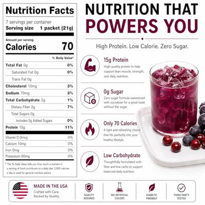 ProtiFit - High Protein Fruchtgetränkepulver, Cranberry Grape, 15g Protein, Kalorienarm, Zuckerfrei, 7 Portionen pro Packung