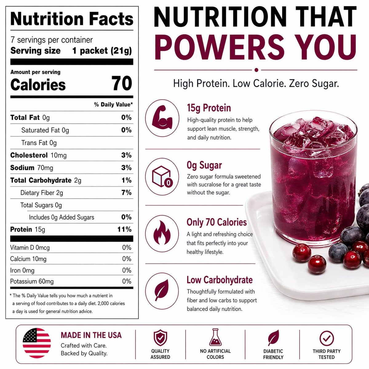 ProtiFit - High Protein Fruchtgetränkepulver, Cranberry Grape, 15g Protein, Kalorienarm, Zuckerfrei, 7 Portionen pro Packung