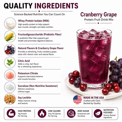 ProtiFit - High Protein Fruchtgetränkepulver, Cranberry Grape, 15g Protein, Kalorienarm, Zuckerfrei, 7 Portionen pro Packung