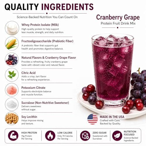 ProtiFit - High Protein Fruchtgetränkepulver, Cranberry Grape, 15g Protein, Kalorienarm, Zuckerfrei, 7 Portionen pro Packung