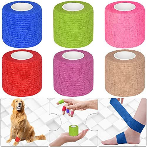 Twavang 6er-Pack 5 cm Selbstklebende Bandage, atmungsaktives Kohäsivband, elastisches Tape für Haustiere, Sport, Handgelenk, Knie, Knöchel (5 Yards pro Rolle, Mischfarben)