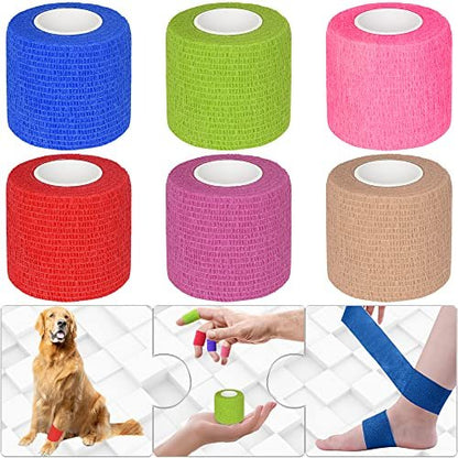 Twavang 6er-Pack 5 cm Selbstklebende Bandage, atmungsaktives Kohäsivband, elastisches Tape für Haustiere, Sport, Handgelenk, Knie, Knöchel (5 Yards pro Rolle, Mischfarben)