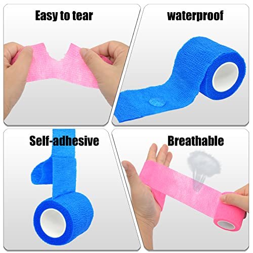 Twavang 6er-Pack 5 cm Selbstklebende Bandage, atmungsaktives Kohäsivband, elastisches Tape für Haustiere, Sport, Handgelenk, Knie, Knöchel (5 Yards pro Rolle, Mischfarben)
