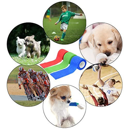 Twavang 6er-Pack 5 cm Selbstklebende Bandage, atmungsaktives Kohäsivband, elastisches Tape für Haustiere, Sport, Handgelenk, Knie, Knöchel (5 Yards pro Rolle, Mischfarben)
