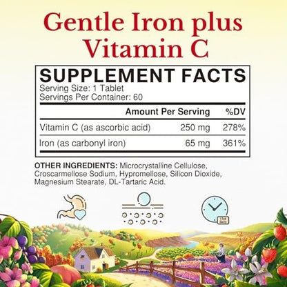 Vitalitown Eisenpräparat für Frauen und Männer – Hochdosiertes 65 mg Eisen mit Vitamin C 250 mg, weniger verstopfend, für Blutbildung & Energieverbesserung, glutenfrei, nicht-GVO, 60 vegane Eisenkapseln