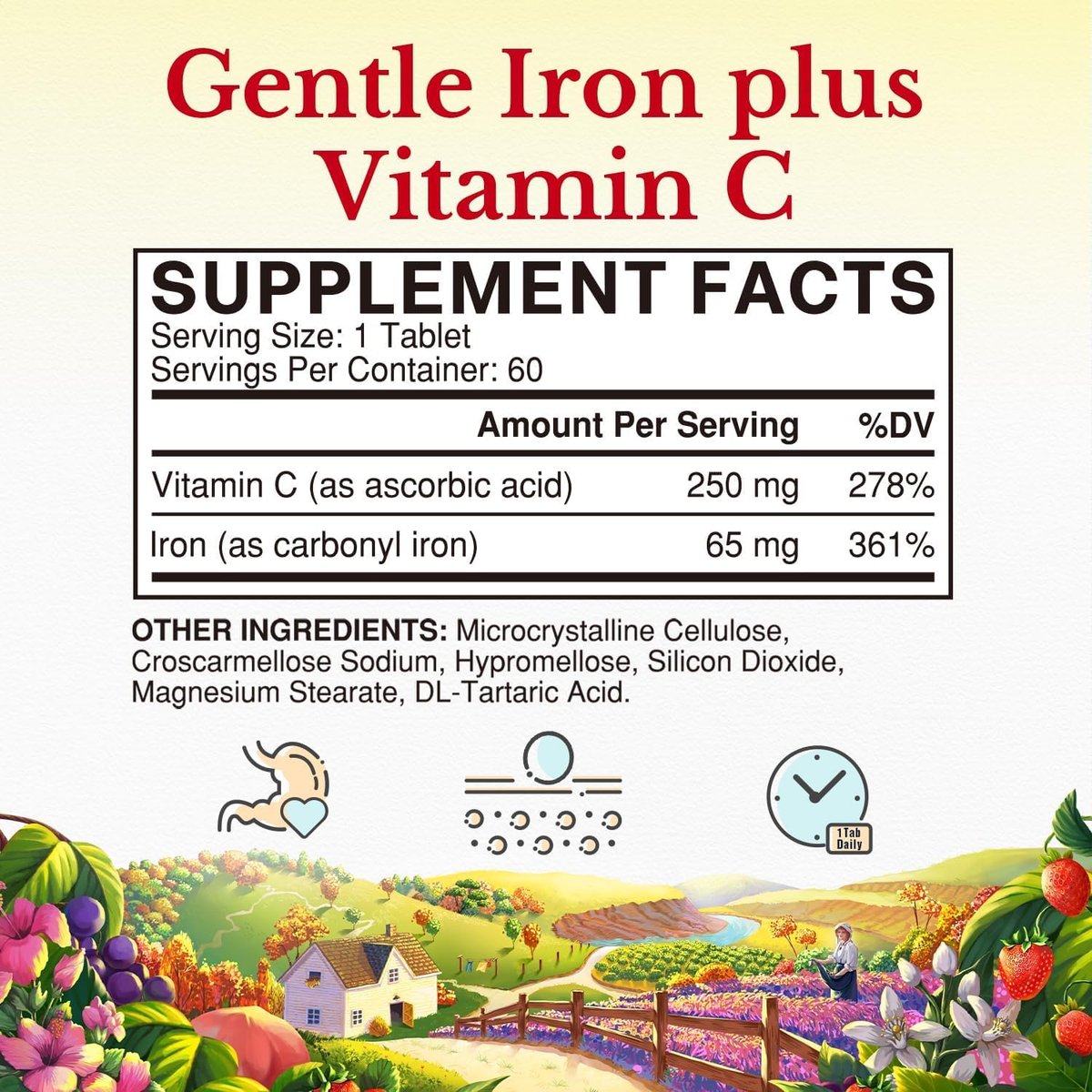 Vitalitown Eisenpräparat für Frauen und Männer – Hochdosiertes 65 mg Eisen mit Vitamin C 250 mg, weniger verstopfend, für Blutbildung & Energieverbesserung, glutenfrei, nicht-GVO, 60 vegane Eisenkapseln