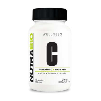 NutraBio Vitamin C mit Hagebutte – Unterstützt gesunde Knochen, Zähne und Zahnfleisch, Immunfunktion – Ohne Füllstoffe oder Hilfsstoffe – (120 Kapseln, 1000 mg Vitamin C pro Kapsel)