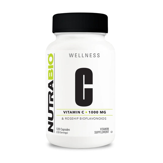 NutraBio Vitamin C mit Hagebutte – Unterstützt gesunde Knochen, Zähne und Zahnfleisch, Immunfunktion – Ohne Füllstoffe oder Hilfsstoffe – (120 Kapseln, 1000 mg Vitamin C pro Kapsel)