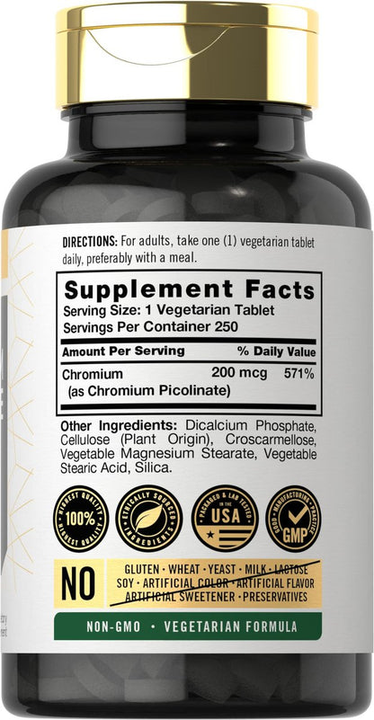 Carlyle Chrompicolinat 200 mcg | 250 vegane Tabletten | Hohe Absorption | Nahrungsergänzungsmittel, Nicht-GVO, Glutenfrei