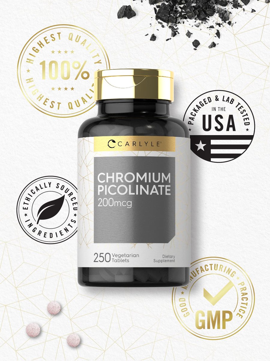 Carlyle Chrompicolinat 200 mcg | 250 vegane Tabletten | Hohe Absorption | Nahrungsergänzungsmittel, Nicht-GVO, Glutenfrei