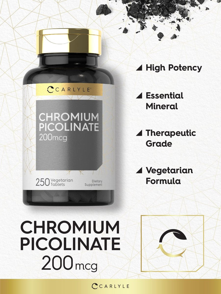 Carlyle Chrompicolinat 200 mcg | 250 vegane Tabletten | Hohe Absorption | Nahrungsergänzungsmittel, Nicht-GVO, Glutenfrei