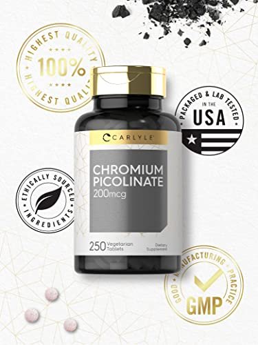 Carlyle Chrompicolinat 200 mcg | 250 vegane Tabletten | Hohe Absorption | Nahrungsergänzungsmittel, Nicht-GVO, Glutenfrei