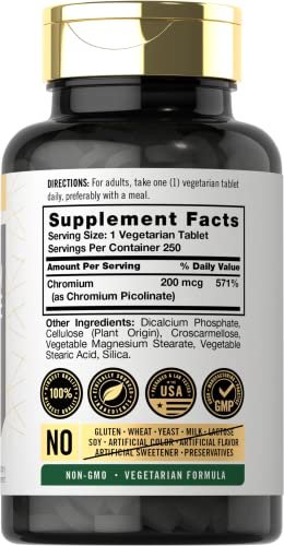 Carlyle Chrompicolinat 200 mcg | 250 vegane Tabletten | Hohe Absorption | Nahrungsergänzungsmittel, Nicht-GVO, Glutenfrei