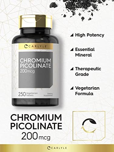 Carlyle Chrompicolinat 200 mcg | 250 vegane Tabletten | Hohe Absorption | Nahrungsergänzungsmittel, Nicht-GVO, Glutenfrei