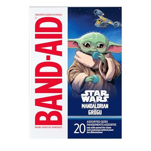 BAND-AID Pflaster mit Star Wars: The Mandalorian & GROGU Motiven für Kinder & Kleinkinder, 20 Stück, verschiedene Größen