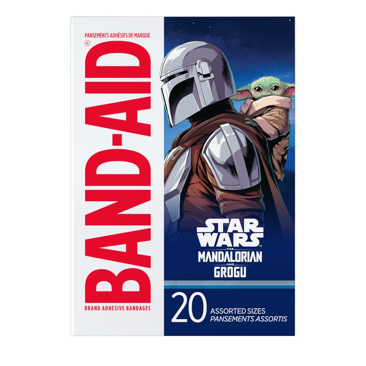BAND-AID Pflaster mit Star Wars: The Mandalorian & GROGU Motiven für Kinder & Kleinkinder, 20 Stück, verschiedene Größen