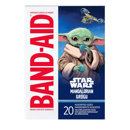 BAND-AID Pflaster mit Star Wars: The Mandalorian & GROGU Motiven für Kinder & Kleinkinder, 20 Stück, verschiedene Größen