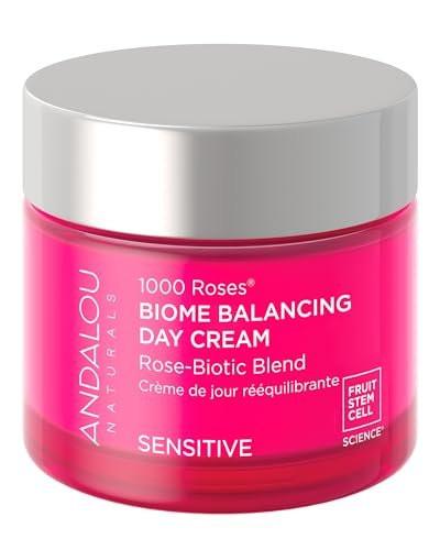 Andalou Naturals 1000 Roses Skin Biome Balancing Day Cream – Leichte Gesichtscreme mit Alpenrosen-Stammzellen und Postbiotika, beruhigende Feuchtigkeitspflege für empfindliche Haut, 50 ml