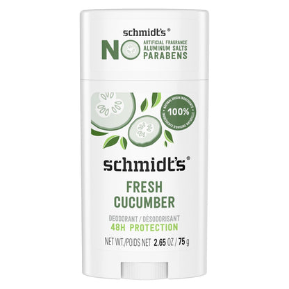 Schmidt's Aluminiumfreies veganes Deodorant Frische Gurke für Frauen und Männer, 24-Stunden-Geruchsschutz, natürliche Inhaltsstoffe, tierversuchsfrei, 75 g