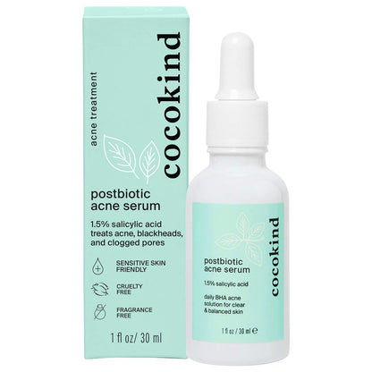 Cocokind Postbiotisches Akne-Serum – Salicylsäure-Serum und BHA-Flüssigpeeling – Peelt, hellt auf und spendet Feuchtigkeit