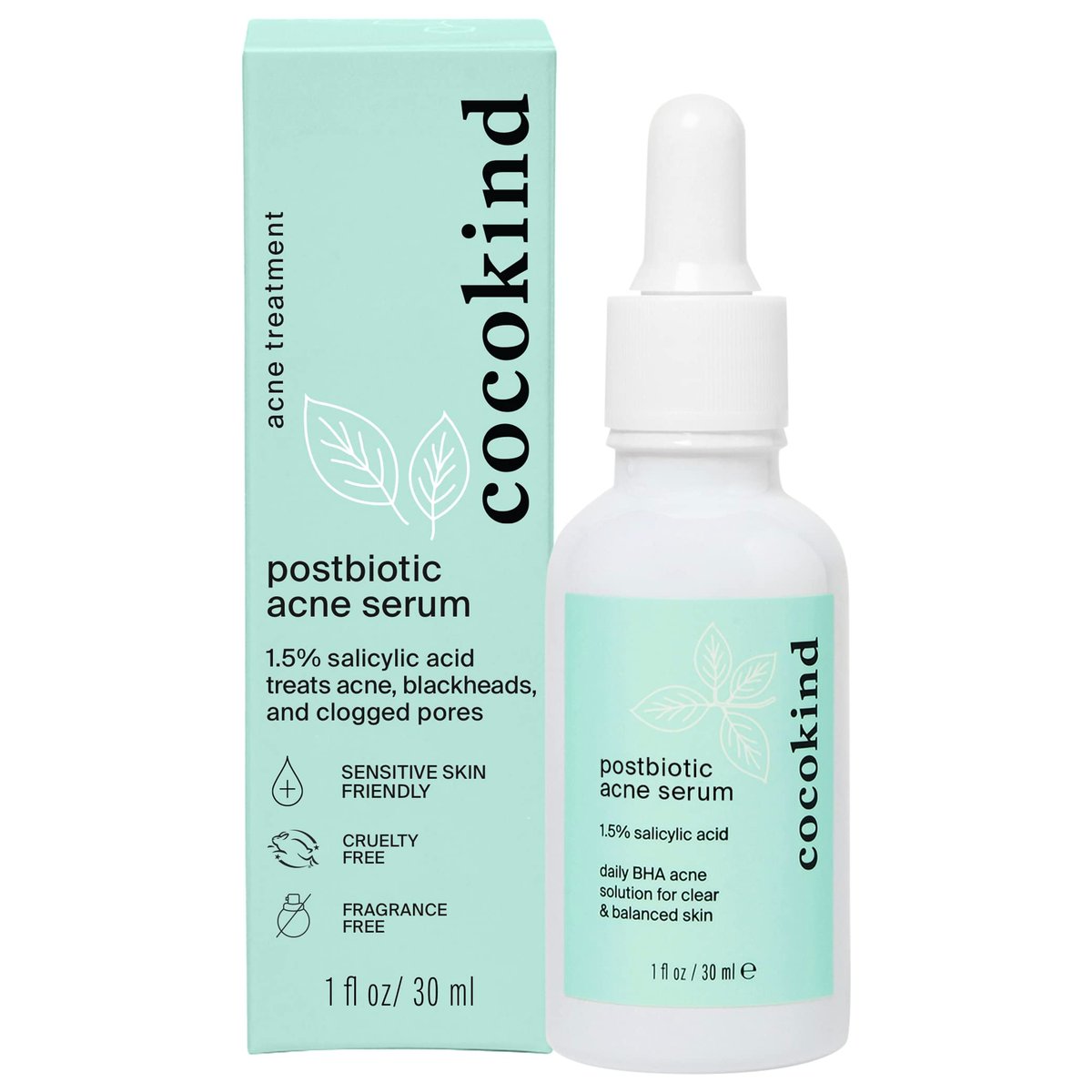 Cocokind Postbiotisches Akne-Serum – Salicylsäure-Serum und BHA-Flüssigpeeling – Peelt, hellt auf und spendet Feuchtigkeit