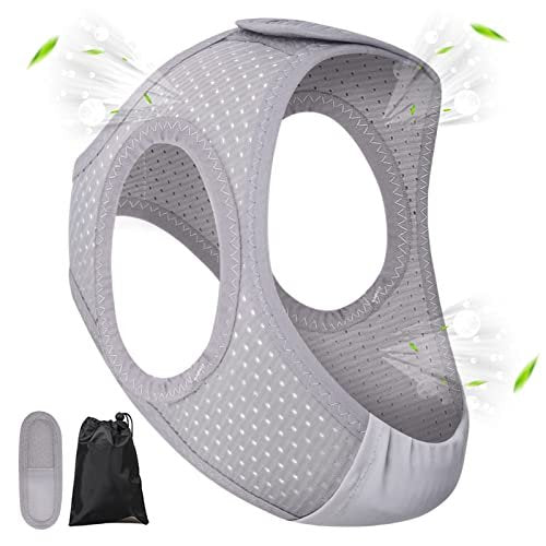 Forzacx Anti-Schnarch-Kinnriemen – Leichter, atmungsaktiver CPAP-Kinnriemen zur Schnarchreduktion, bequem, verstellbar – für Männer und Frauen – Grau