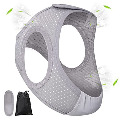 Forzacx Anti-Schnarch-Kinnriemen – Leichter, atmungsaktiver CPAP-Kinnriemen zur Schnarchreduktion, bequem, verstellbar – für Männer und Frauen – Grau