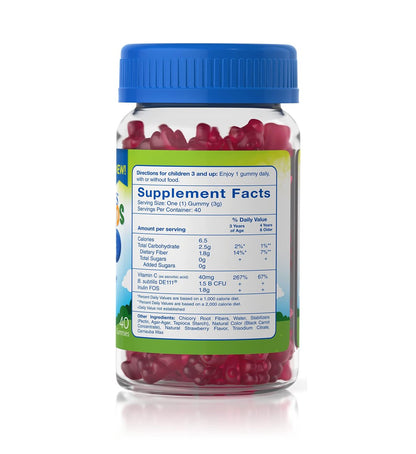 TruBiotics Probiotika für Kinder mit Präbiotika & Vitamin C – Zuckerfreie Gummibärchen für Verdauungs- und Immunsystemunterstützung, Kaubare Kinder-Probiotika, natürlicher Erdbeergeschmack, 40 Gummibärchen